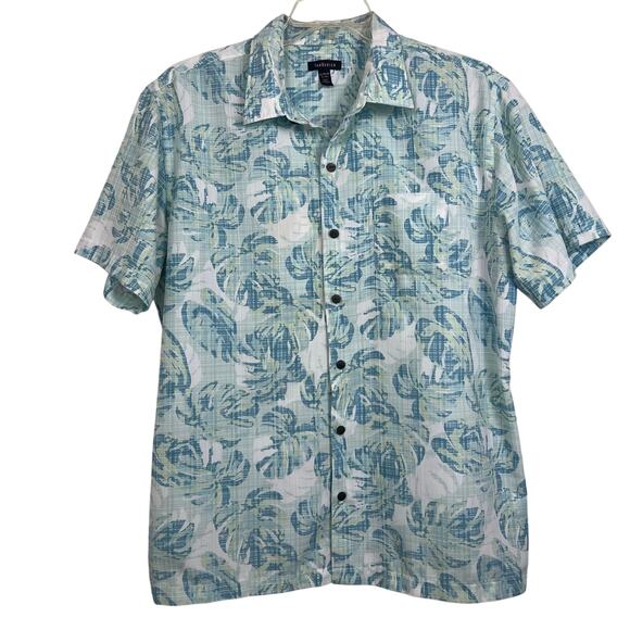 Van Heusen Other - Van Heusen shirt men’s XL Hawaiian tropical Island Turquoise/white button up